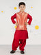 Boy's Red Brocade Nehru Jacket Set With Patiala
